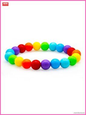 Rainbow Pride Stretch Bracelet 10mm Acrylic Beads LGBT Unisex Fashion Jewelry